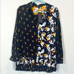 French Connection NWT Navy Yellow Aventine Shirt Medium